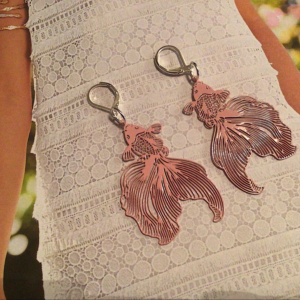 925 black metal koi fish filigree earrings hoops - Picture 9 of 11